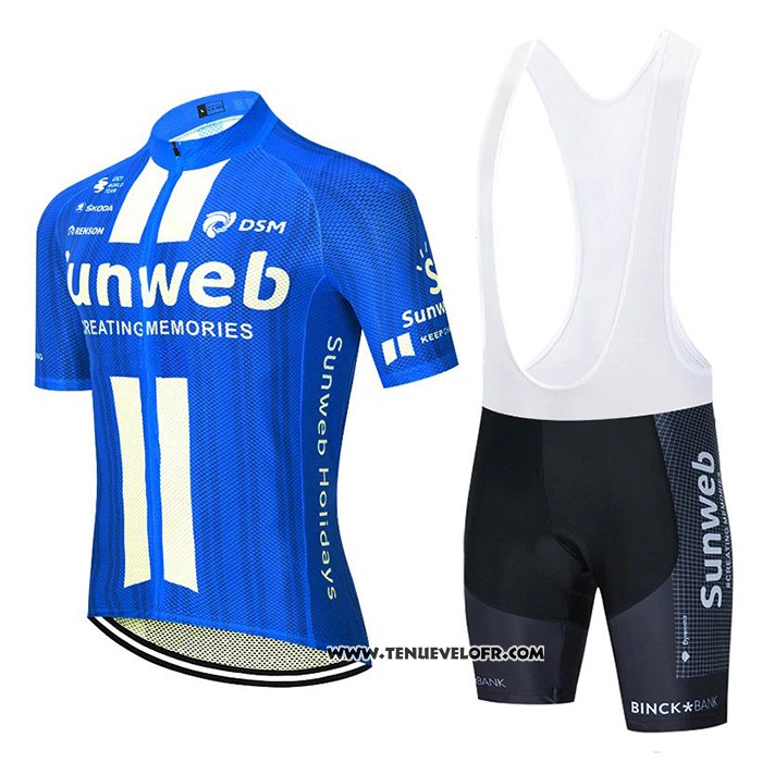 2020 Maillot Ciclismo Sunweb Bleu Blanc Manches Courtes et Cuissard